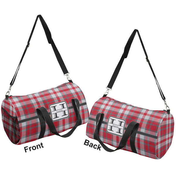 Red & Gray Plaid Duffle bag small front and back sides