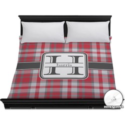 Red & Gray Plaid Duvet Cover - King (Personalized)