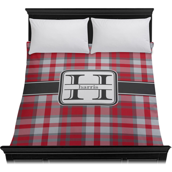 Red & Gray Plaid Duvet Cover - Queen - On Bed - No Prop