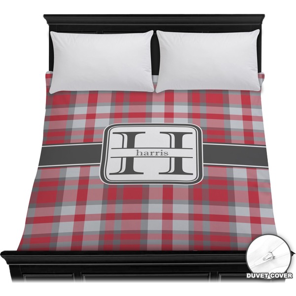 Custom Red & Gray Plaid Duvet Cover - Full / Queen (Personalized)