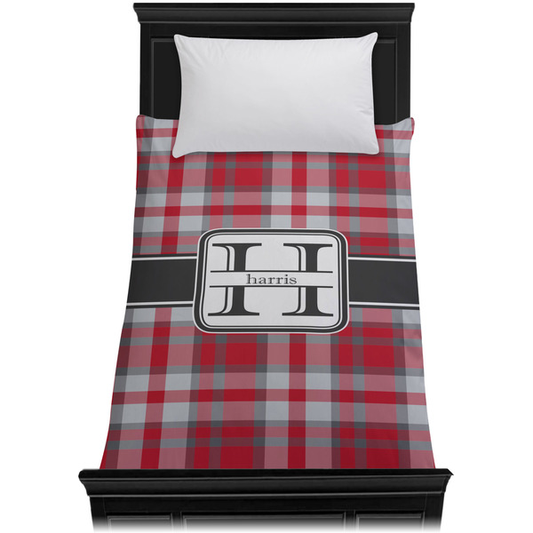 Red & Gray Plaid Duvet Cover - Twin XL - On Bed - No Prop