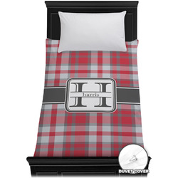 Red & Gray Plaid Duvet Cover - Twin XL (Personalized)