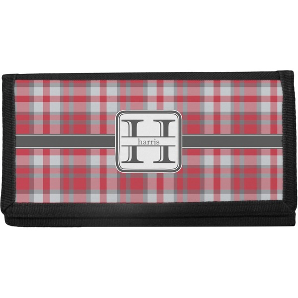 Custom Red & Gray Plaid Canvas Checkbook Cover (Personalized)