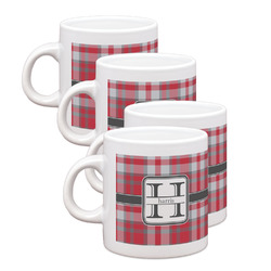 Red & Gray Plaid Single Shot Espresso Cups - Set of 4 (Personalized)