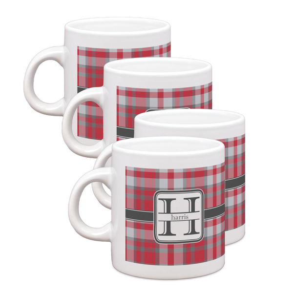 Custom Red & Gray Plaid Single Shot Espresso Cups - Set of 4 (Personalized)