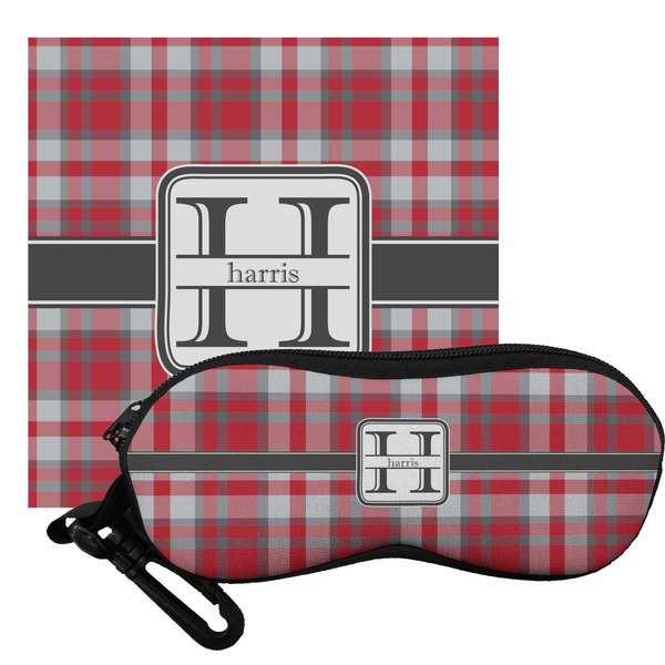 Custom Red & Gray Plaid Eyeglass Case & Cloth (Personalized)