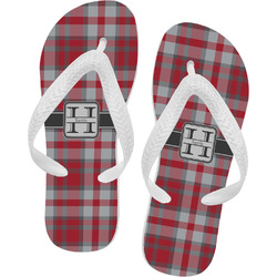 Red & Gray Plaid Flip Flops - Large (Personalized)