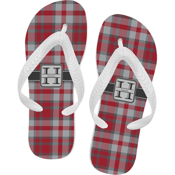 Custom Red & Gray Plaid Flip Flops - Large (Personalized)