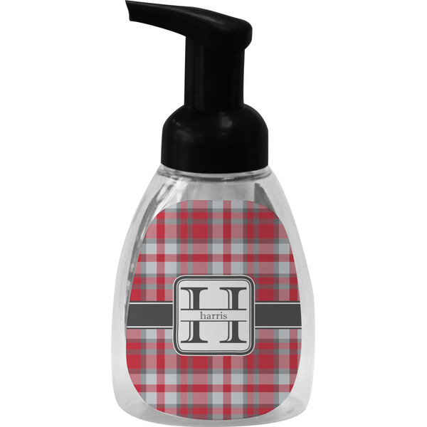 Custom Red & Gray Plaid Foam Soap Bottle - Black (Personalized)