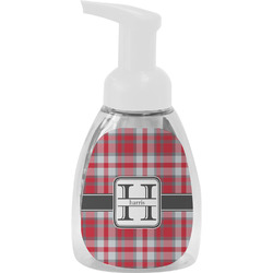 Red & Gray Plaid Foam Soap Bottle - White (Personalized)