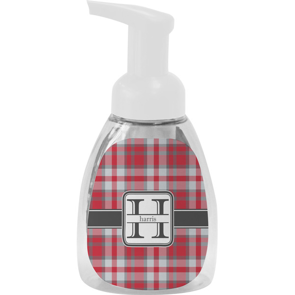 Custom Red & Gray Plaid Foam Soap Bottle - White (Personalized)