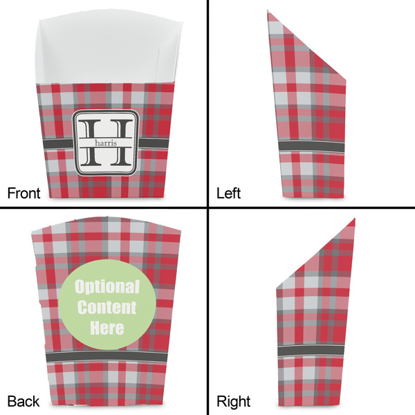 Red & Gray Plaid French Fry Favor Box - Front & Back View