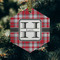 Red & Gray Plaid Frosted Glass Ornament - Hexagon (Lifestyle)