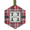 Red & Gray Plaid Flat Glass Ornament - Hexagon w/ Name and Initial