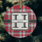 Red & Gray Plaid Frosted Glass Ornament - Round (Lifestyle)