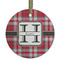 Red & Gray Plaid Frosted Glass Ornament - Round