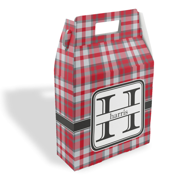 Custom Red & Gray Plaid Gable Favor Box (Personalized)