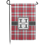 Red & Gray Plaid Small Garden Flag - Single Sided w/ Name and Initial