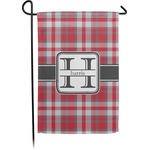 Red & Gray Plaid Small Garden Flag - Double Sided w/ Name and Initial