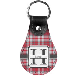 Red & Gray Plaid Genuine Leather Keychain (Personalized)