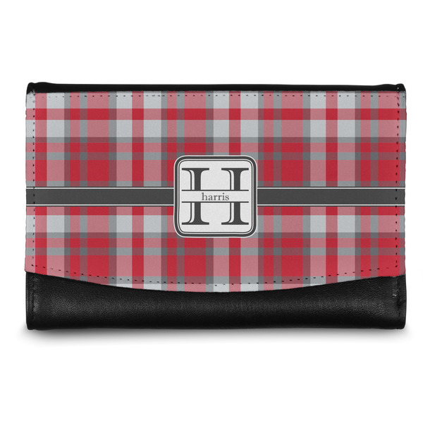Custom Red & Gray Plaid Genuine Leather Women's Wallet - Small (Personalized)