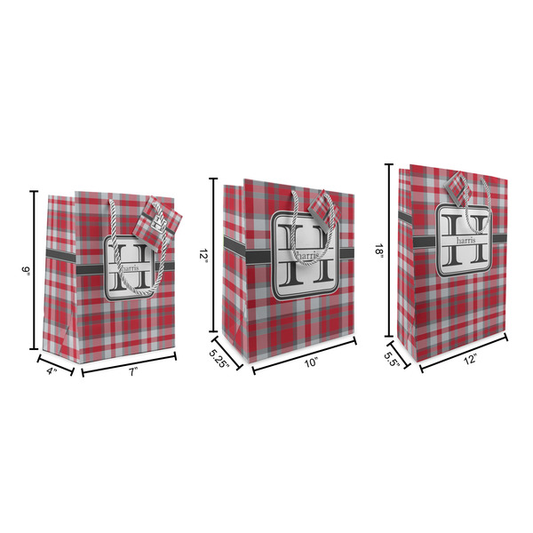 Red & Gray Plaid Gift Bags - All Sizes - Dimensions