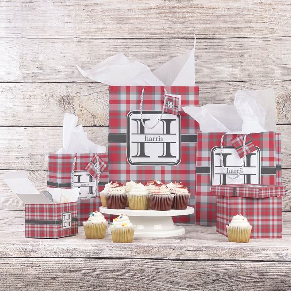 Red & Gray Plaid Gift Bags - In Context