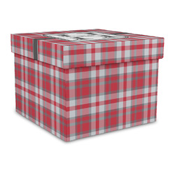 Red & Gray Plaid Gift Box with Lid - Canvas Wrapped - Large (Personalized)