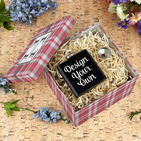 Red & Gray Plaid Gift Boxes with Lid - Canvas Wrapped - Large - In Context