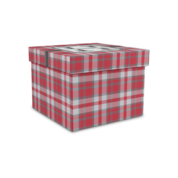 Custom Red & Gray Plaid Gift Box with Lid - Canvas Wrapped - Small (Personalized)