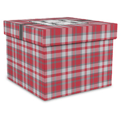 Red & Gray Plaid Gift Box with Lid - Canvas Wrapped - X-Large (Personalized)