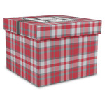 Red & Gray Plaid Gift Box with Lid - Canvas Wrapped - XX-Large (Personalized)