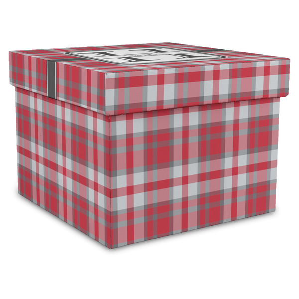 Custom Red & Gray Plaid Gift Box with Lid - Canvas Wrapped - XX-Large (Personalized)