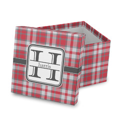 Red & Gray Plaid Gift Box with Lid - Canvas Wrapped (Personalized)