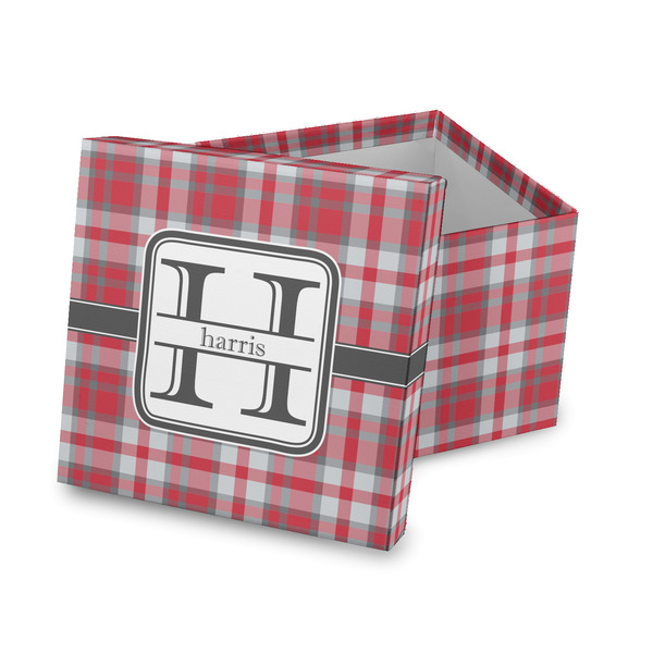 Custom Red & Gray Plaid Gift Box with Lid - Canvas Wrapped (Personalized)