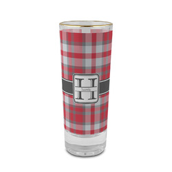 Red & Gray Plaid 2 oz Shot Glass -  Glass with Gold Rim - Single (Personalized)