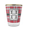 Red & Gray Plaid Glass Shot Glass - With gold rim - FRONT