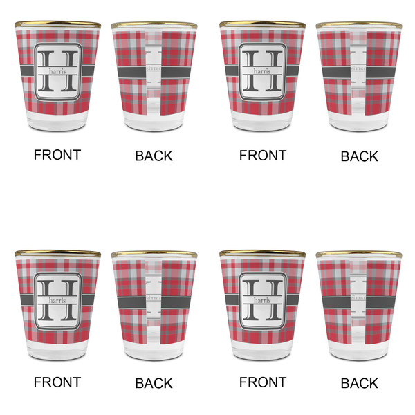Red & Gray Plaid Glass Shot Glass - with gold rim - Set of 4 - APPROVAL