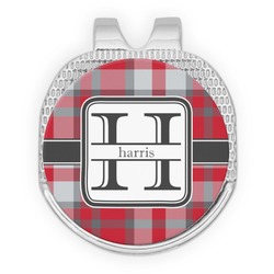 Red & Gray Plaid Golf Ball Marker - Hat Clip - Silver