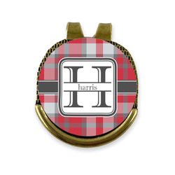 Red & Gray Plaid Golf Ball Marker - Hat Clip - Gold