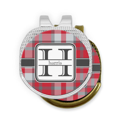 Red & Gray Plaid Golf Ball Marker - Hat Clip