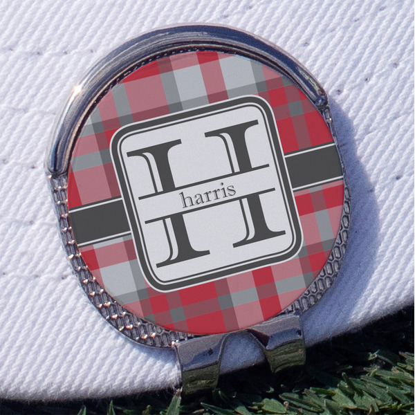 Custom Red & Gray Plaid Golf Ball Marker - Hat Clip