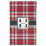 Red & Gray Plaid Golf Towel - Poly-Cotton Blend w/ Name and Initial
