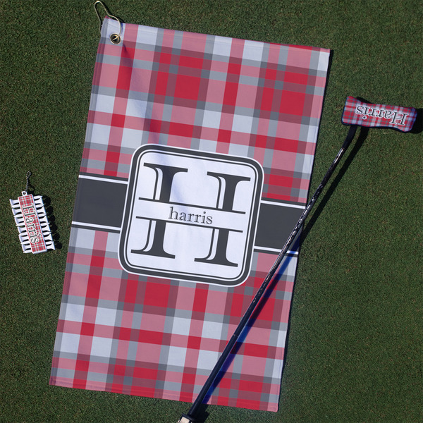 Custom Red & Gray Plaid Golf Towel Gift Set (Personalized)