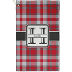 Red & Gray Plaid Golf Towel - Poly-Cotton Blend - Small w/ Name and Initial