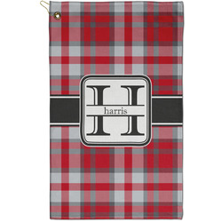 Red & Gray Plaid Golf Towel - Poly-Cotton Blend - Small w/ Name and Initial