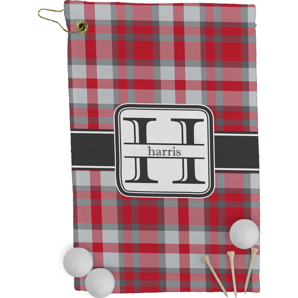 Red & Gray Plaid Golf Towel (Personalized)