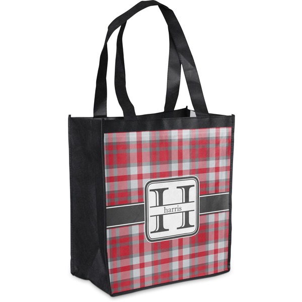Custom Red & Gray Plaid Grocery Bag (Personalized)