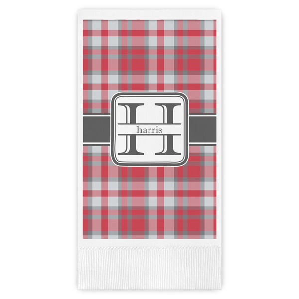 Custom Red & Gray Plaid Guest Napkins - Full Color - Embossed Edge (Personalized)