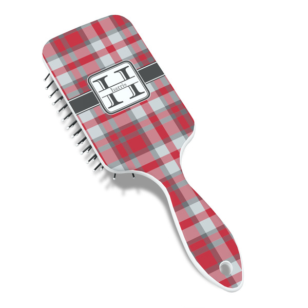 Red & Gray Plaid Hair Brush - Angle View